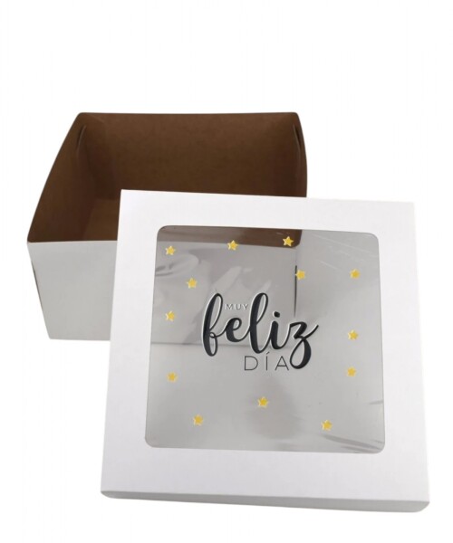 Caja flexi 20x20x9,5. c/visor impreso BLANCO -ESTRELLAS