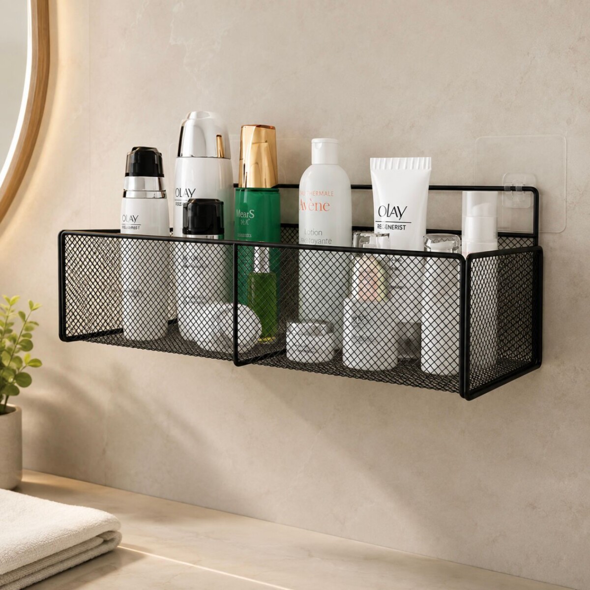 Estante Organizador Metálico Multiuso de Pared con Ventosa - NEGRO 