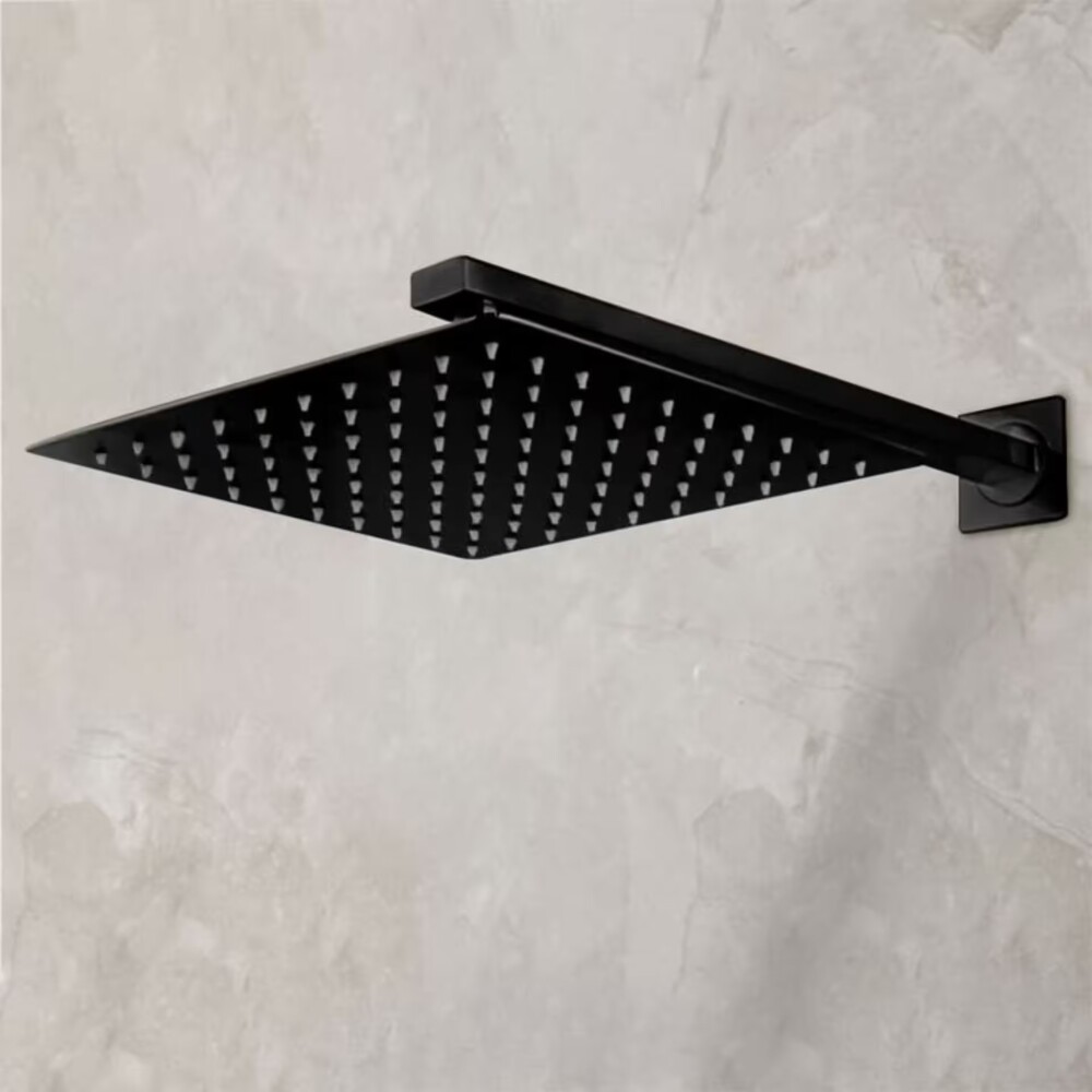 Roseta y brazo de ducha cuadrado 20x20 cm negro mate Roseta Y Brazo De Ducha Cuadrado 20x20 Cm Negro Mate