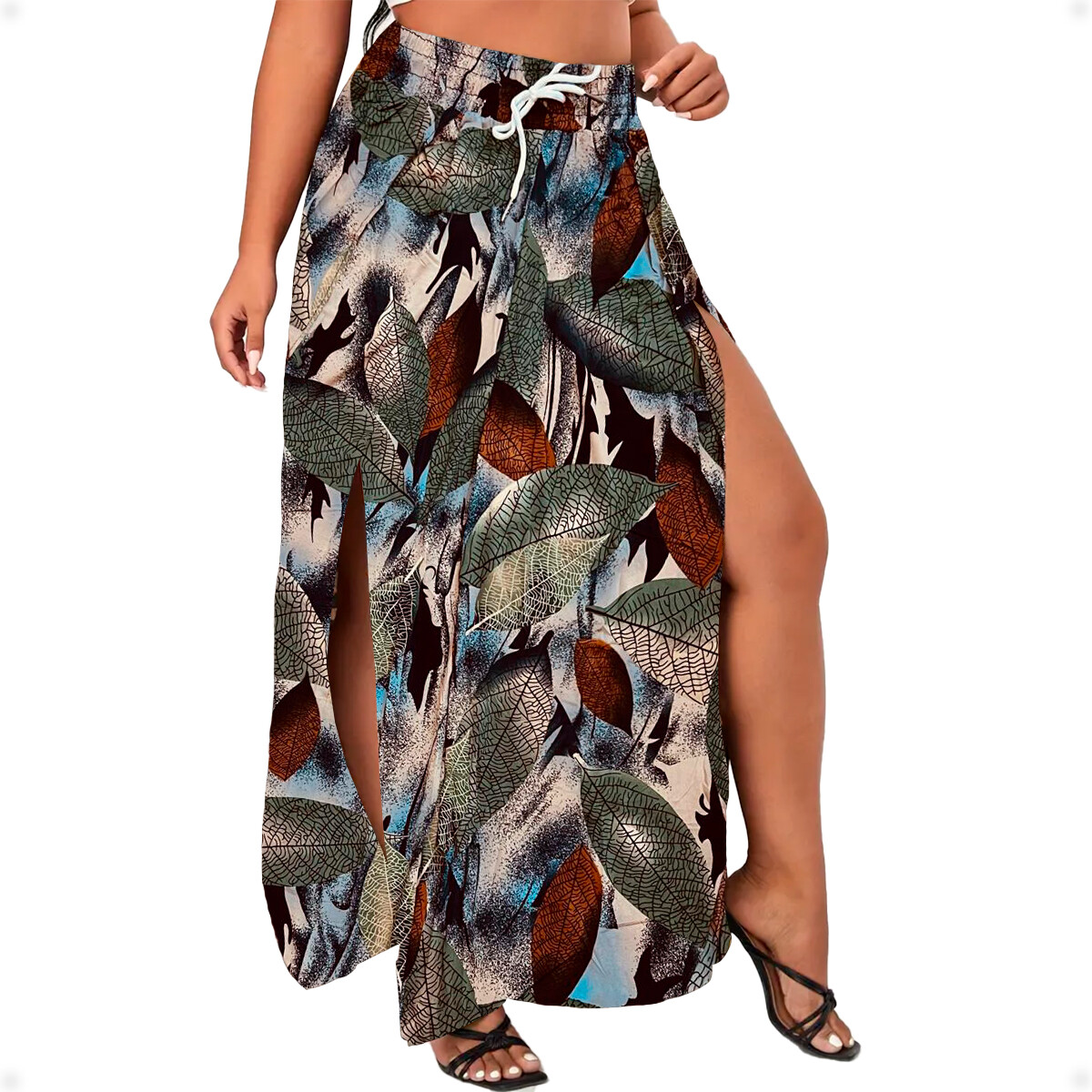 Pantalón Palazzo Elastizado Estampado con Abertura - M4 