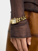 Reloj Mostrador Cuadrado Pulsera De Eslabones dorado