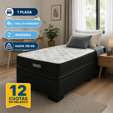 Sommier Baul SUPER MEGA Oggo® - Espuma - GARANTIA 1 AÑO 1 Plaza - 78 cm