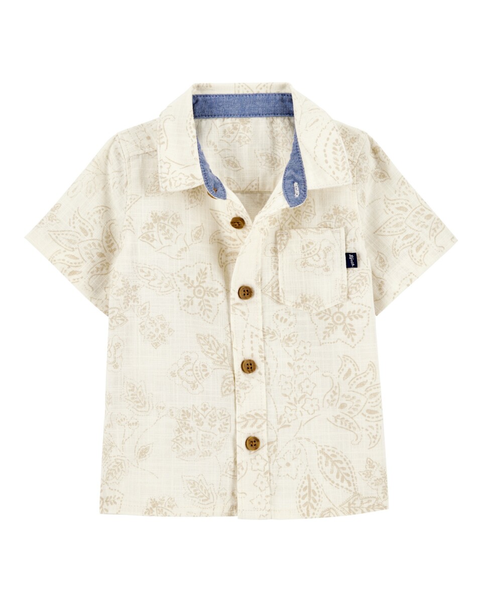 Camisa de algodón, manga corta, diseño tropical 