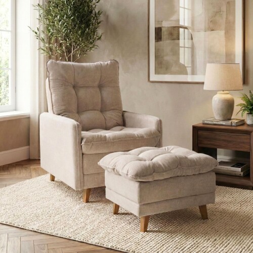 Butaca Reclinable 1 Cuerpo + Puff Living - Montreal Beige