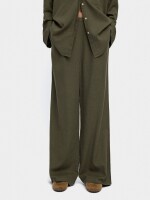 Pantalón Mezcla De Lino Cintura Elástica caqui