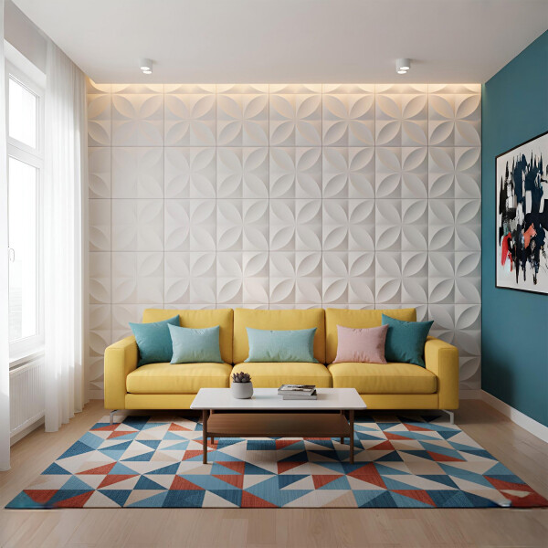 Revestimiento de Pared Panel 3D PVC 50x50cm Ondas Línea X12 Flor Blanco