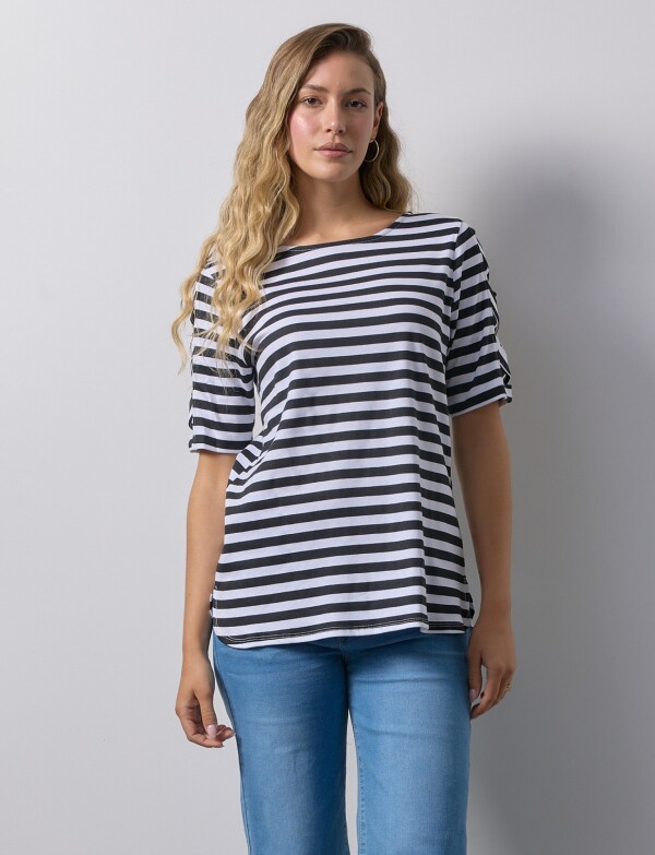 Remera Algodon Lineas NEGRO/BLANCO