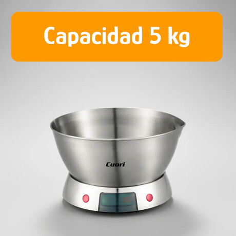 Balanza de Cocina Digital Acero Inox 5Kg LCD Bowl Extraíble Plateado