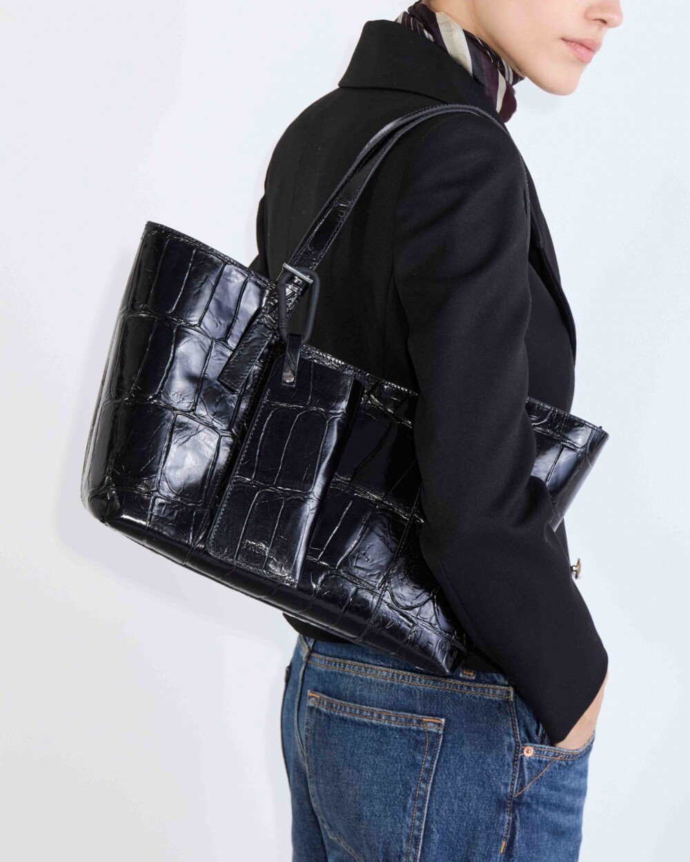 Bolso The Icon en cuero grabado big croco Negro