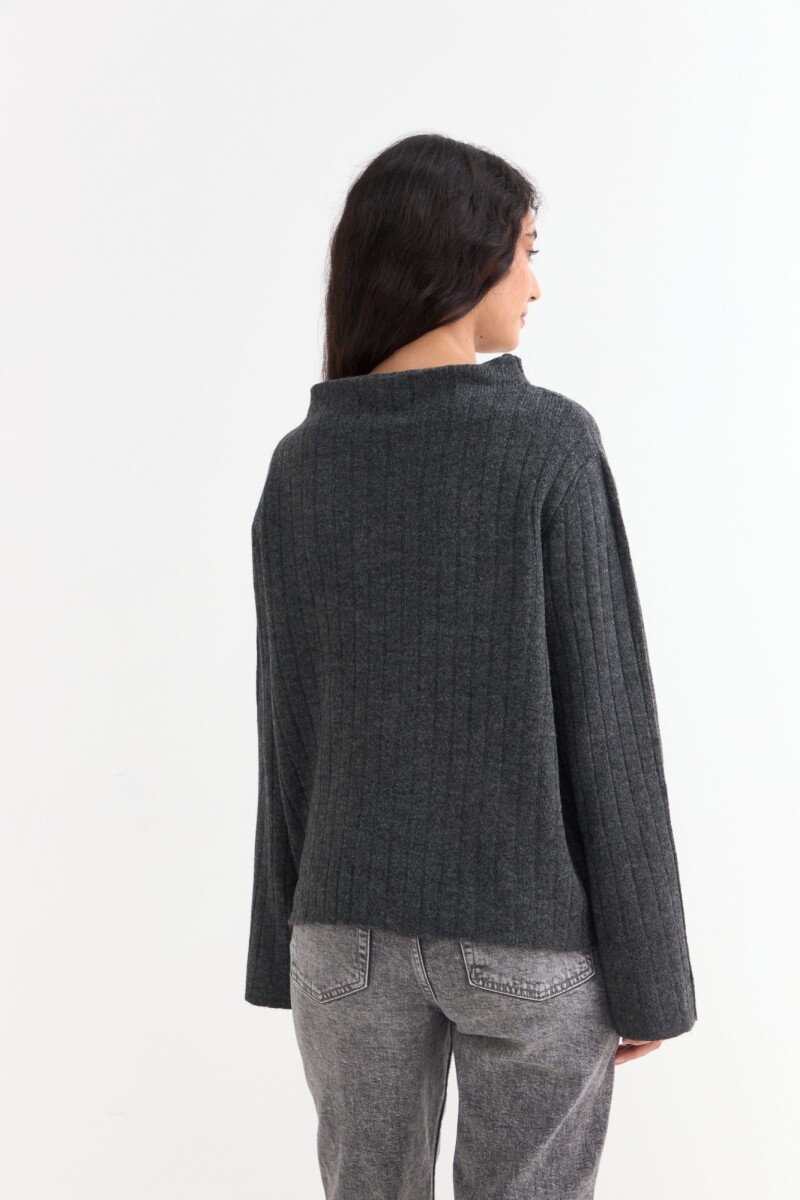 Sweater canalé con mangas oxford GRIS OSCURO