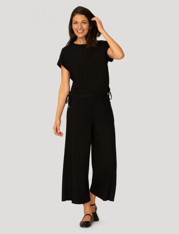 Conjunto Pantalon & Remera En Algodón Acanalado NEGRO