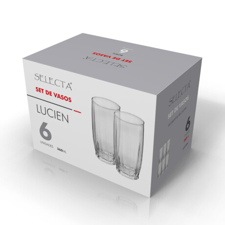 Set X6 Vaso Alto Lucien p/Agua Refresco Jugo en Vidrio 360Ml Transparente