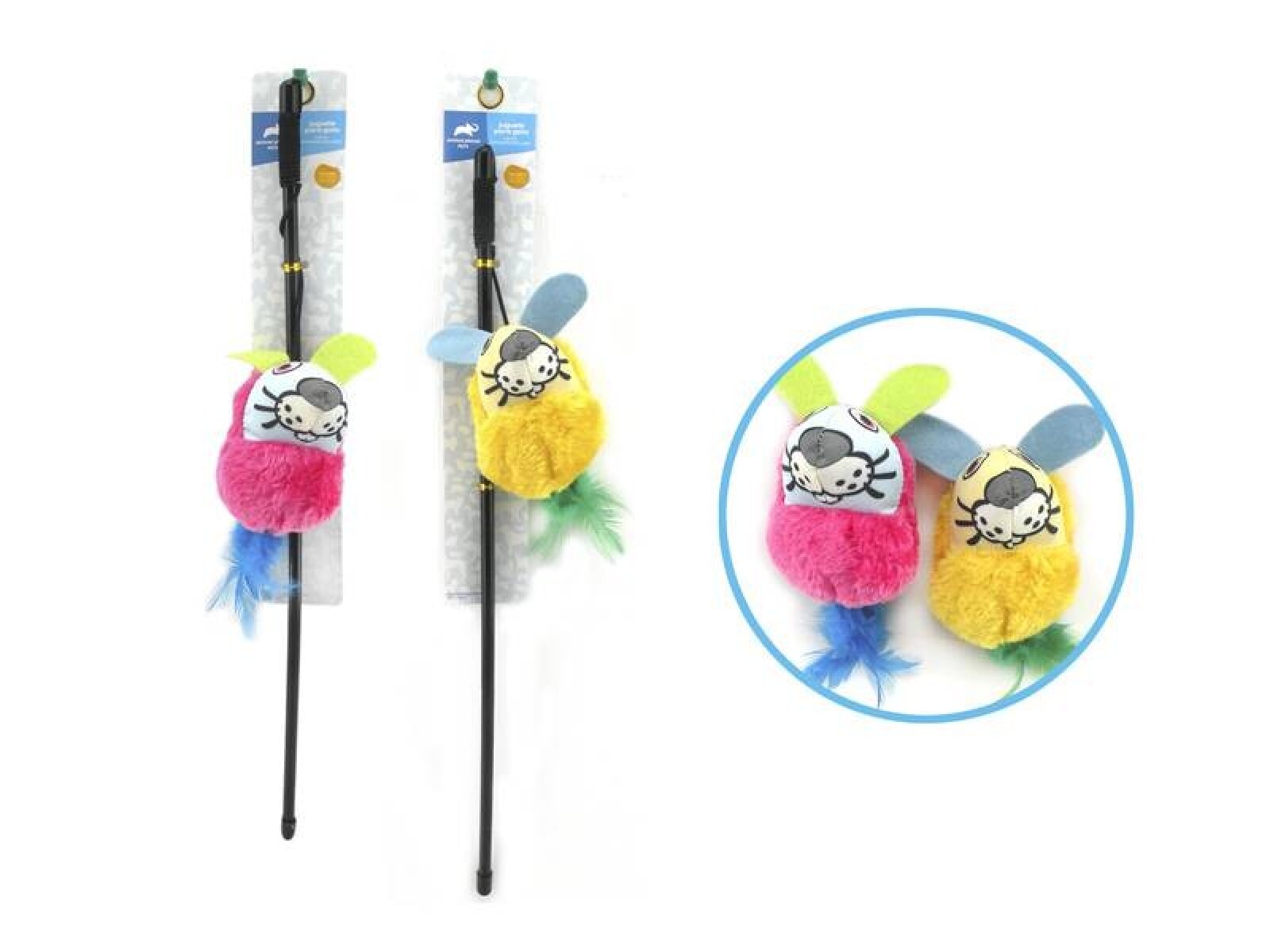 VARITA COLORIDA CON PELUCHE DE PLUMAS PARA GATO 