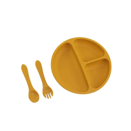 Set de alimentación plato más cubiertos para bebé Amarillo
