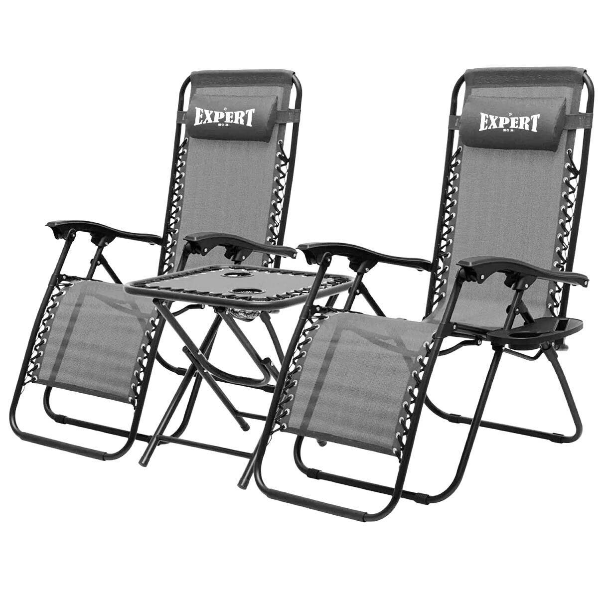 Juego De Jardin Silla Reposera Plegable X2 + Mesa Patio - Gris 