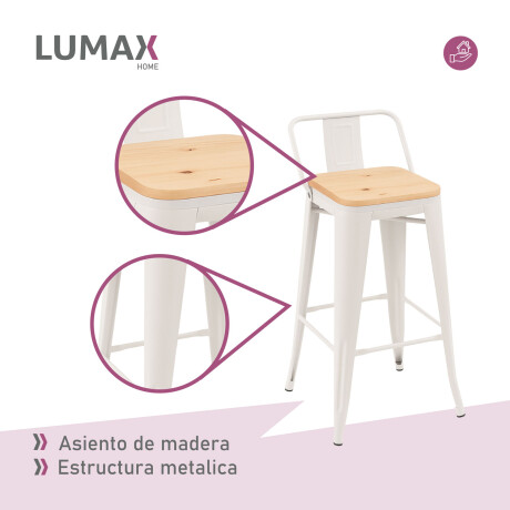 Pack 2 Taburetes Tolix con Respaldo y Asiento de Madera Lumax Blanco