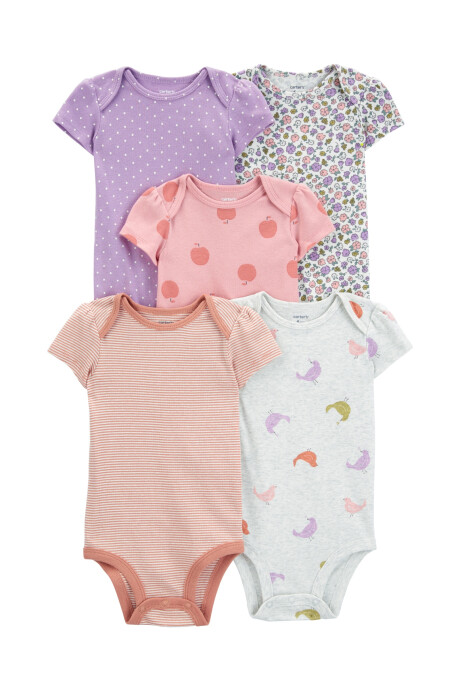 Pack cinco bodies de algodón, manga corta, estampados Pack cinco bodies de algodón, manga corta, estampados