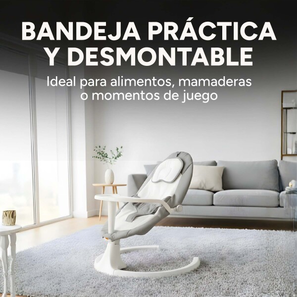 Silla Mecedora Bebé 5 Niveles Control Bluetooth Tul Mesita Gris