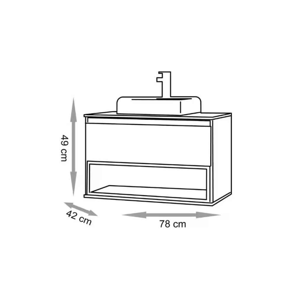 Mueble de baño suspendido Isadora Grigio con Catedral 78cm con Bacha de Loza Mueble De Baño Suspendido Isadora Grigio Con Catedral 78cm Con Bacha De Loza