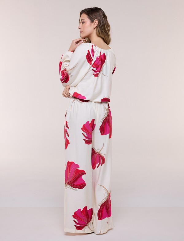 Conjunto Estampado De Blusa Y Pantalón Palazzo MULTI/FUCSIA