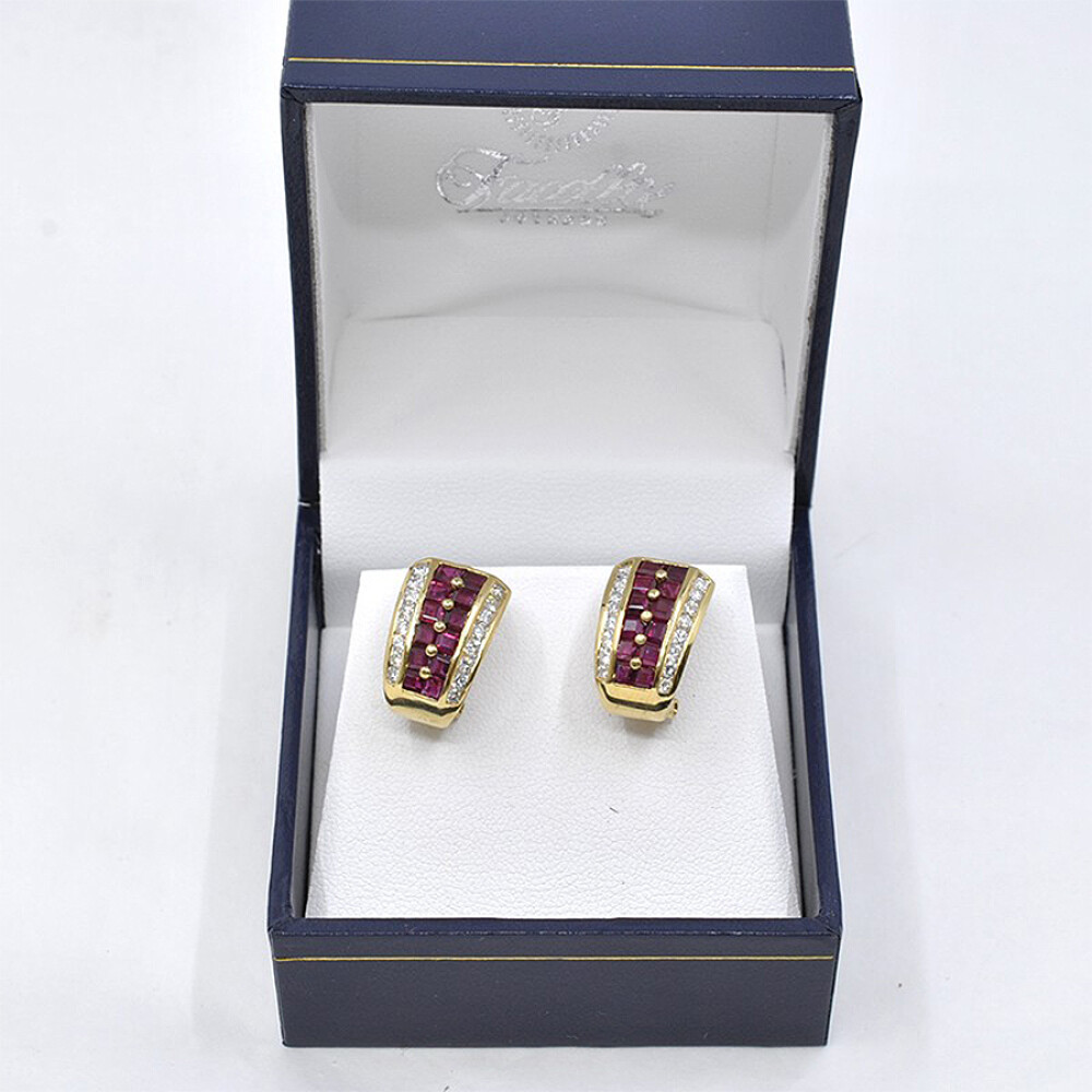 Caravanas En Oro 18K, Brillantes Y Rubies Caravanas En Oro 18K, Brillantes Y Rubies