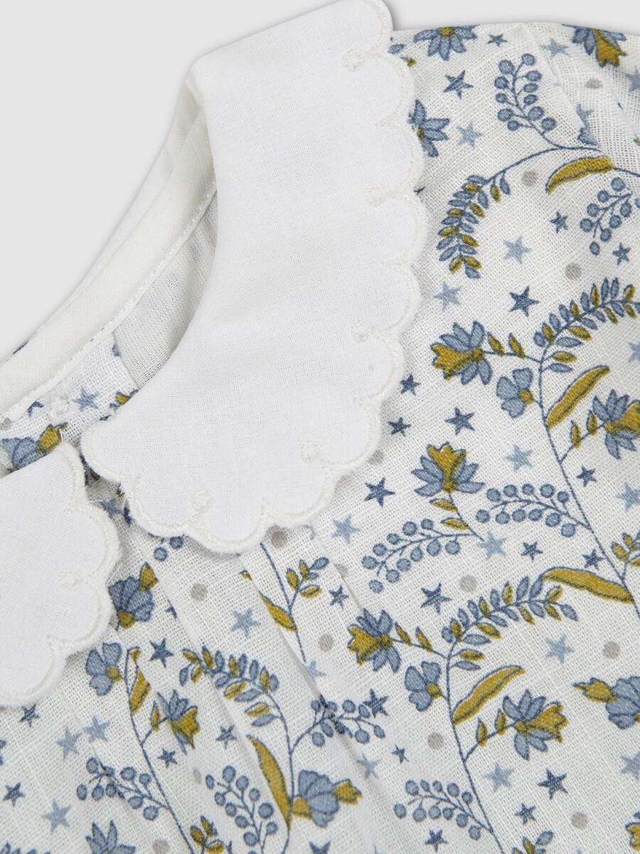 Vestido Estampado Cuello Peter Pan Azul
