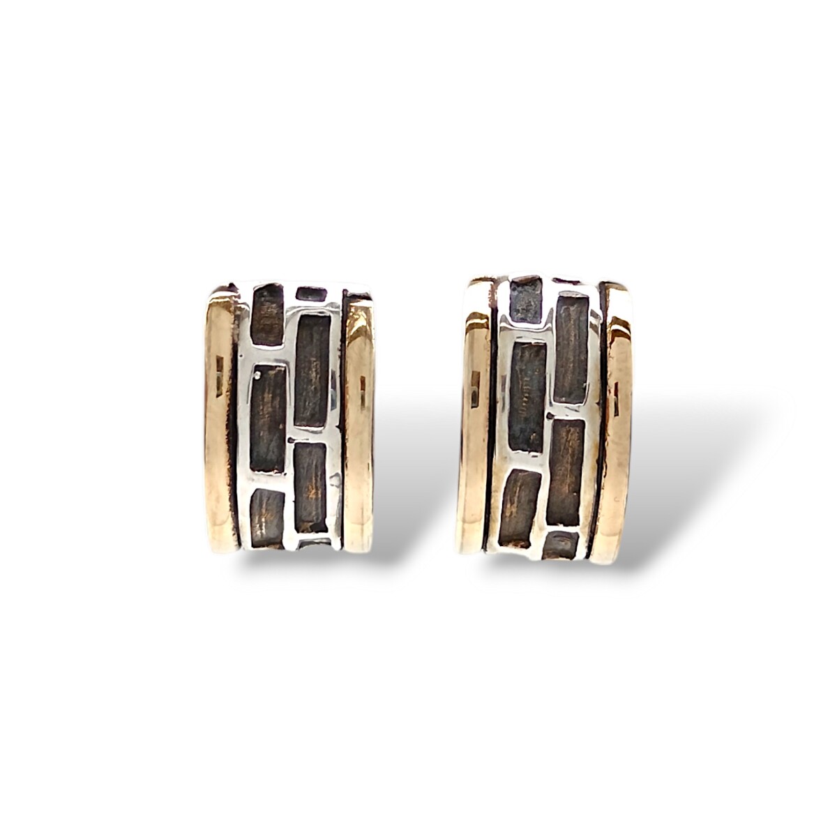 Caravanas Medio aro Labrado-Plata y oro-Sin piedra-CA5073 - sinpiedra 