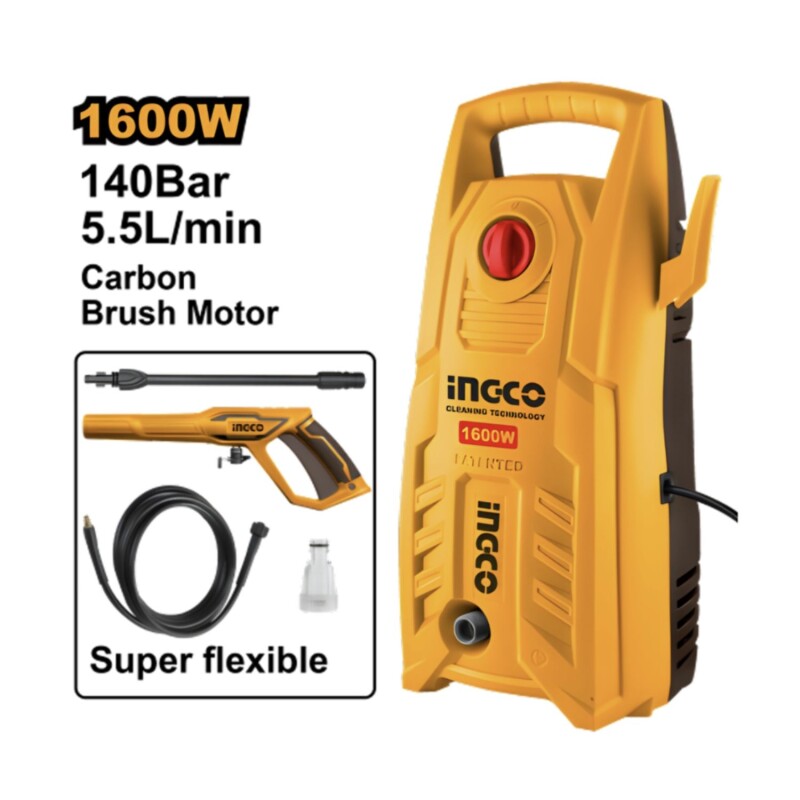 Hidrolavadora Ingco 1600W 140Bar Motor a Carbones C/Autostop Hidrolavadora Ingco 1600W 140Bar Motor a Carbones C/Autostop