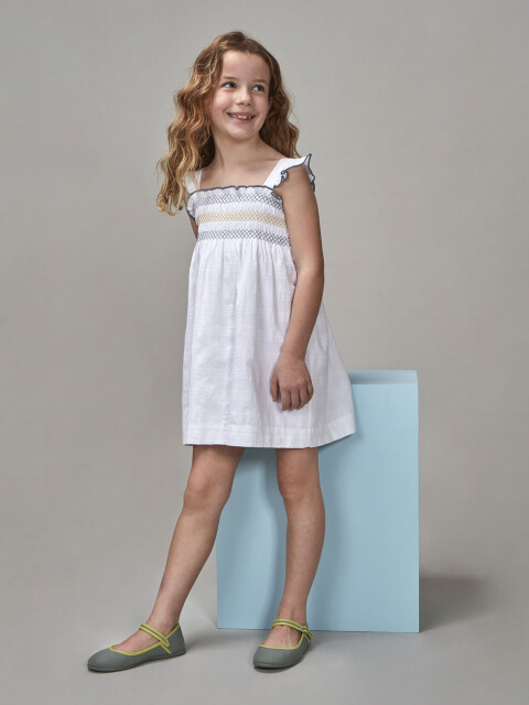 Vestido Blanco Con Elasticos E En Contraste Blanco