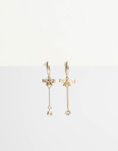 Aros Argollas Strass Aros Argolla Con Dije Moño - Dorado