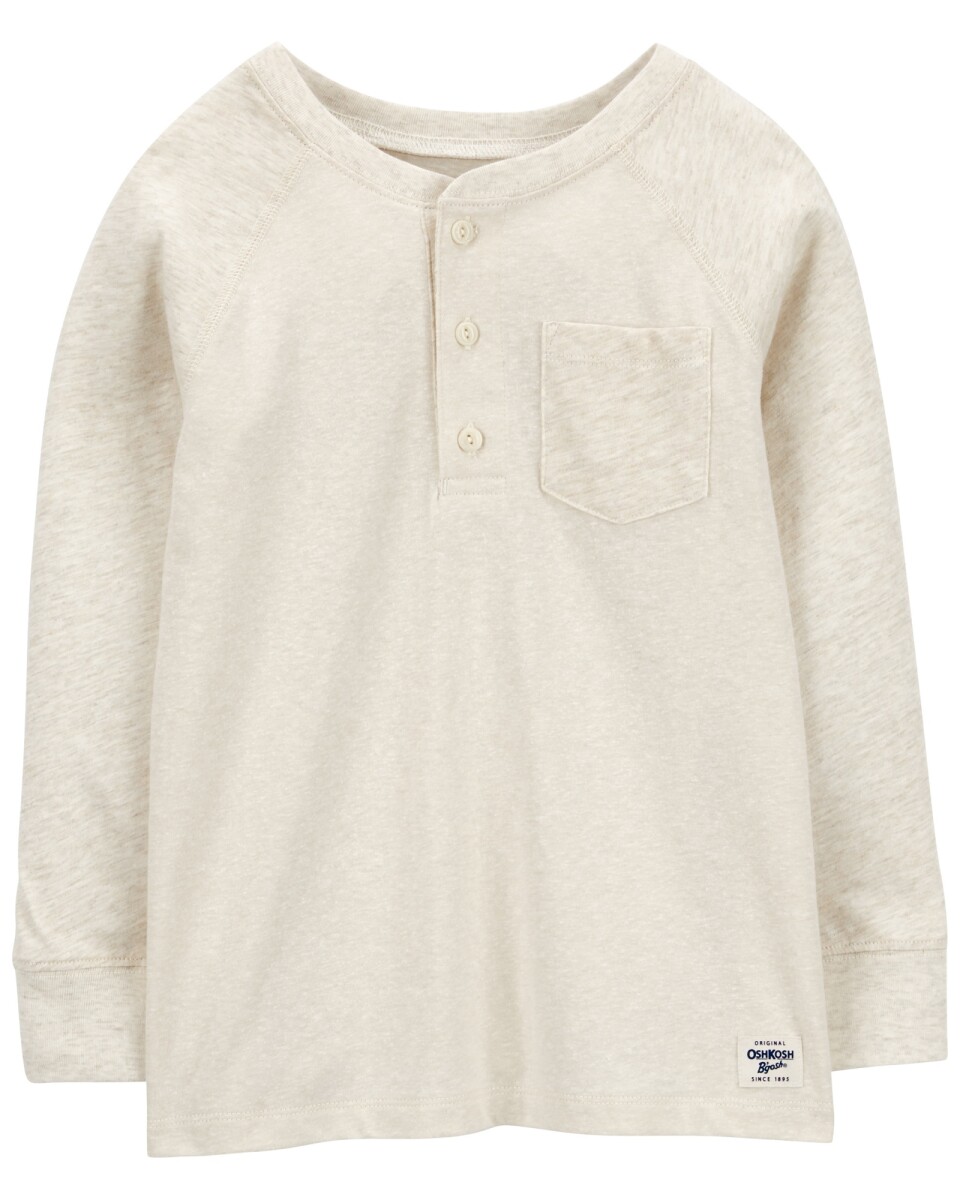 Remera henley de algodón, mangas raglán, crema. Talles 6-14 