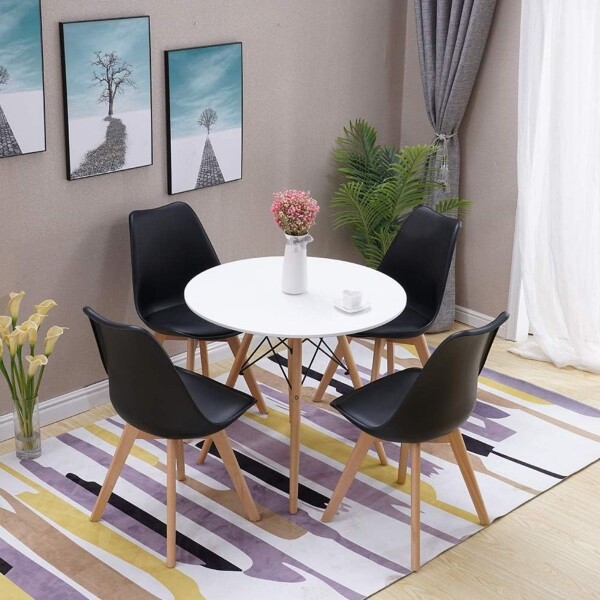 Silla de Comedor Nórdica Estilo Eames de Madera Acolchonada Color Negro x4 Unidades Silla de Comedor Nórdica Estilo Eames de Madera Acolchonada Color Negro x4 Unidades
