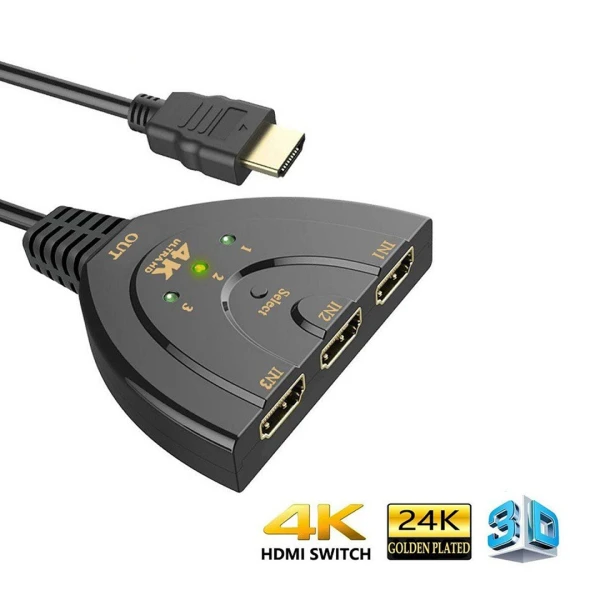 Switch HDMI Full HD 1080p Cableado de 3 Puertos Switch HDMI Full HD 1080p Cableado de 3 Puertos