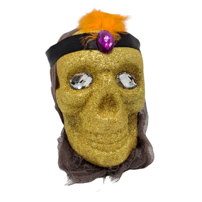 Cráneo C/Brillantina Halloween Dorado
