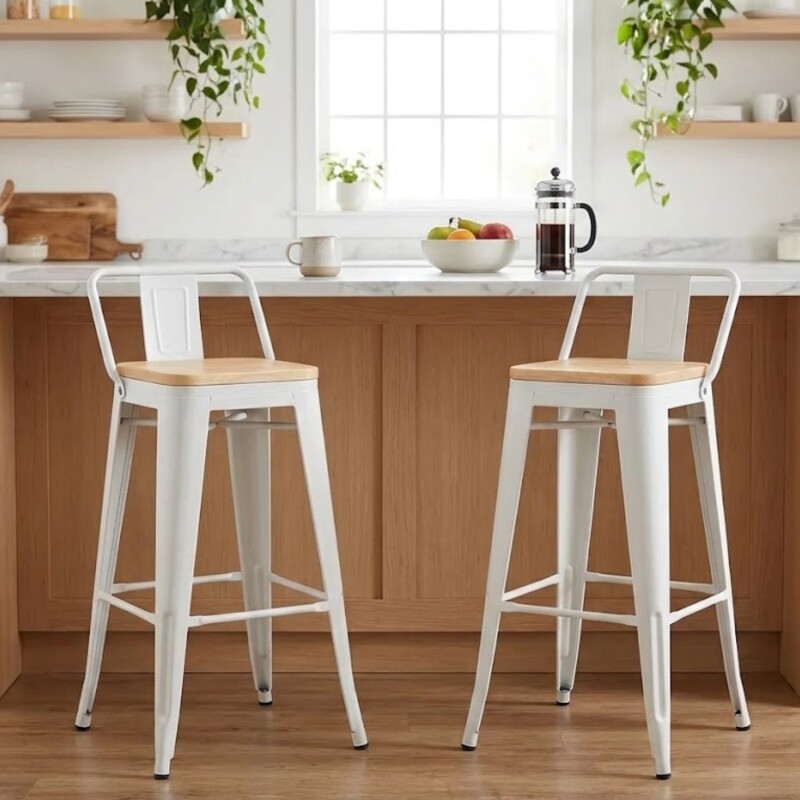 Pack 2 Taburetes Tolix con Respaldo y Asiento de Madera Lumax Blanco