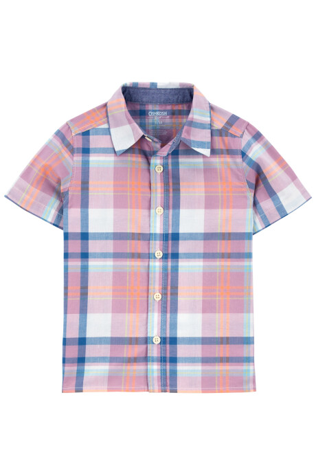 Camisa de algodón, manga corta diseño a cuadros. Talles 2-5T Sin color
