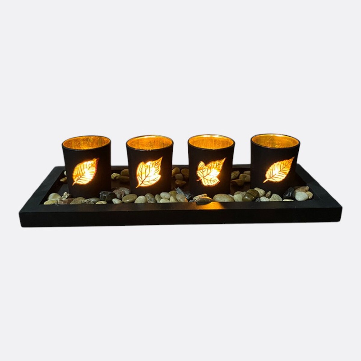 Centro De Mesa Madera Con Set de 4 Vasos 