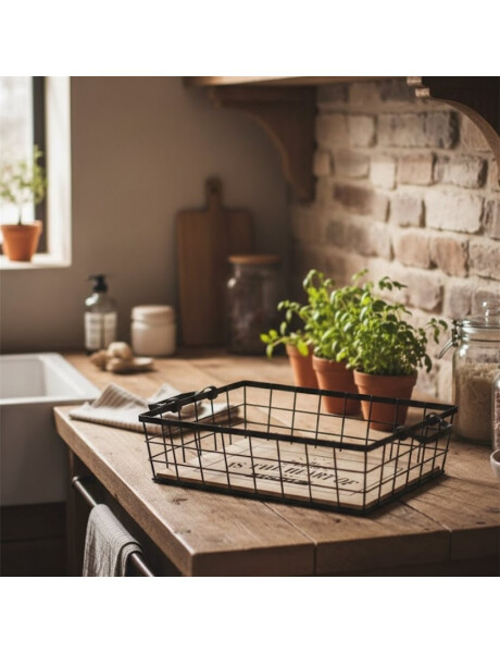 CESTA METAL/MADERA 45x25x10.5CM NEGRO CESTA METAL/MADERA 45x25x10.5CM NEGRO