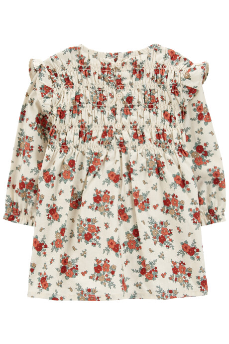 Set dos piezas, vestido de sarga, diseño floral y medias Sin color