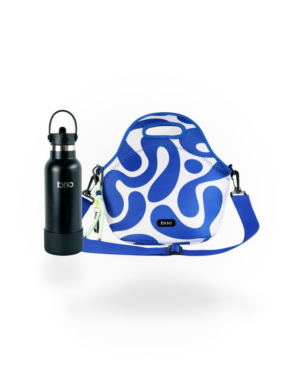 Set de lunchera Big de neopreno con correa ajustable y botella de acero inoxidable 500ml brio - set sunny/negro 
