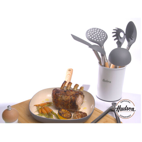 Set 6 Utensilios Nylon Con Mango De Madera Hudson Blanco