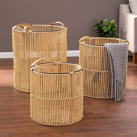 Set de 3 Canastos Tejidos de Cuerda Natural Set de 3 Canastos Tejidos de Cuerda Natural