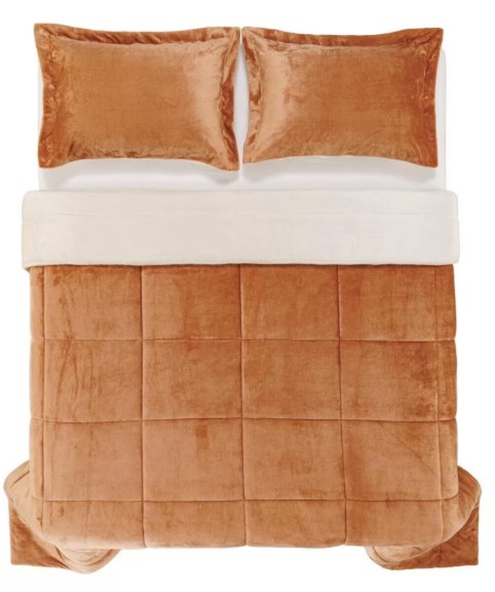 Acolchado Terciopelo y Corderito KARSTEN c/porta Almohada KING - Suri Caramelo 