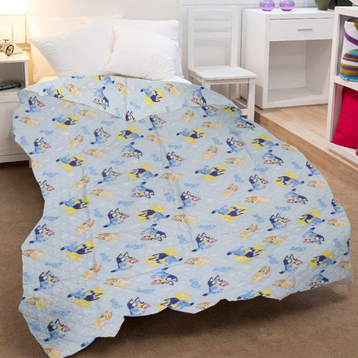 Acolchado Infantil Bluey 1 Plaza 100% Microfibra - Bluey Celeste 