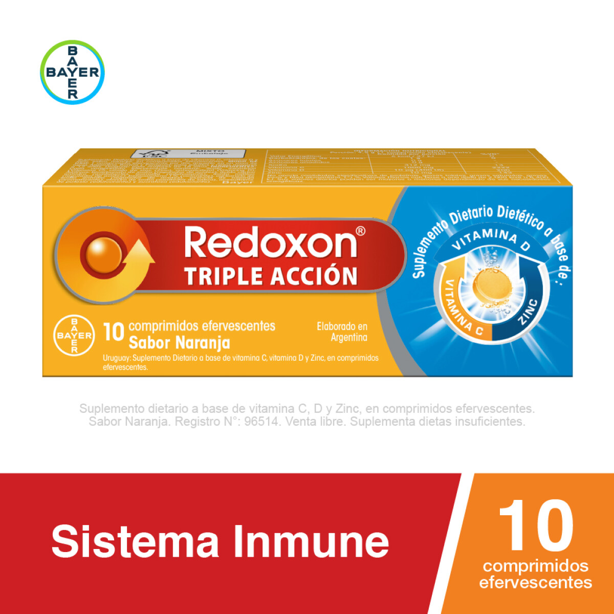 Redoxon Triple Acción x 10 Comprimidos Efervescentes Sabor Naranja 