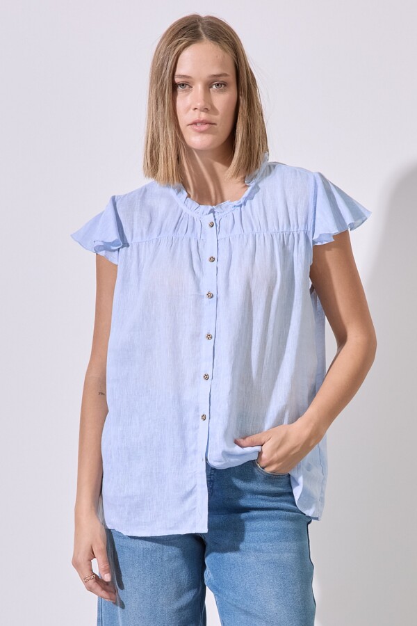 Blusa Lino Frunces CELESTE