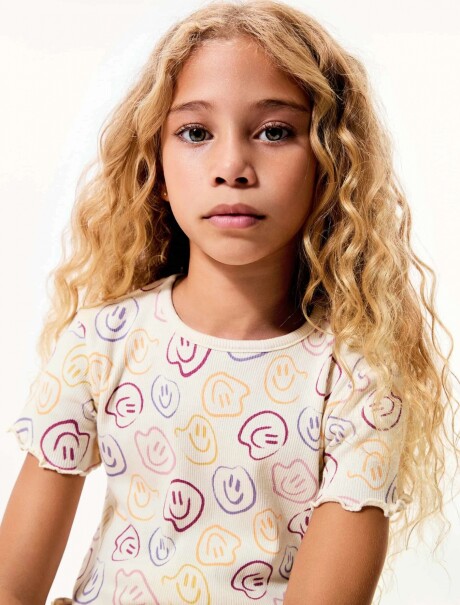 BLUSA MANGA CORTA INFANTIL CON ESTAMPADO BEIGE