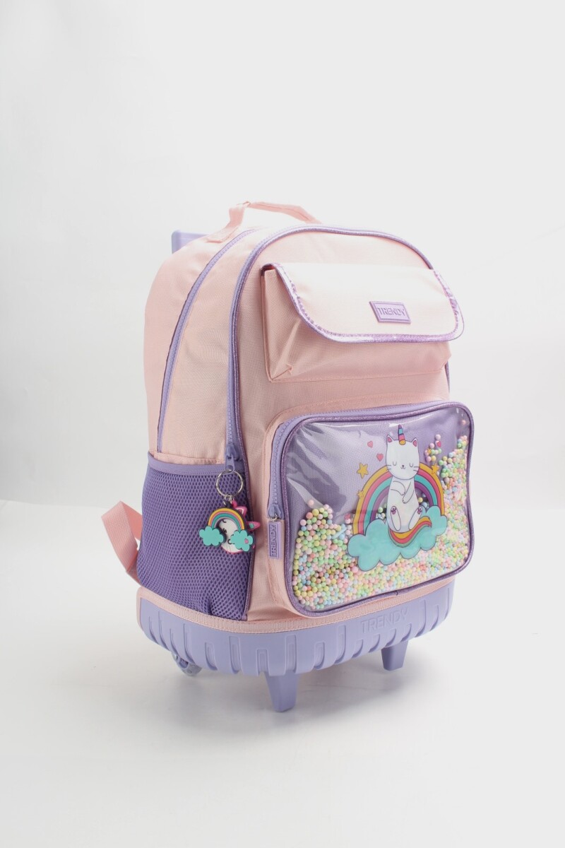 Mochila escolar amplia con ruedas unicornio 3D Rosa