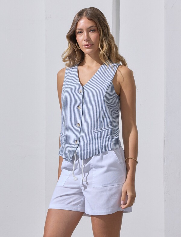 Chaleco Lino AZUL/BLANCO