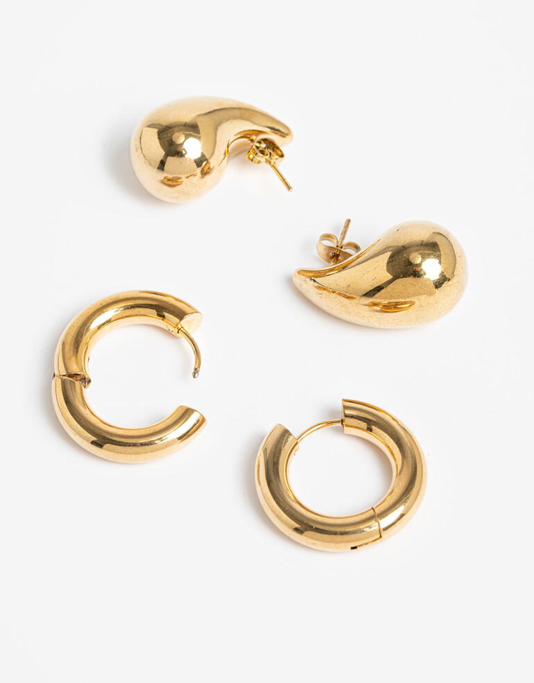 Aros Sets Metal Set De Aros De Acero Dorado - Dorado